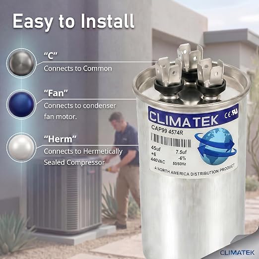 ClimaTek 45 + 7.5 MFD 370/440 Volt Dual Run Capacitor CAP99-4574R | 45/7.5 | VAC - Image 3