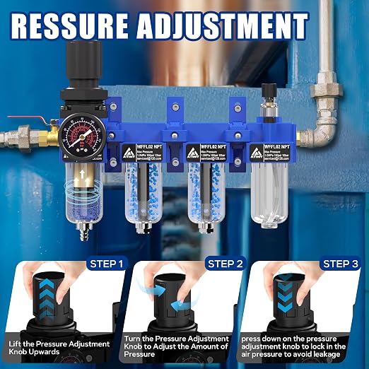 1/4"NPT Air Filter Regulator Lubricator Combo, Air Regulator and Water Separator - Image 5