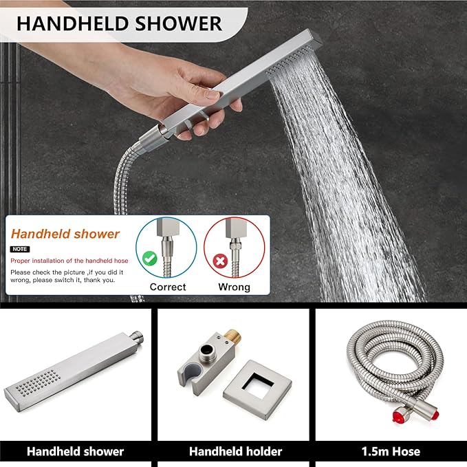 Midanya Rain Shower System with Tub Spout,Tub Shower Faucet Set with rainfall Shower Head and Handheld Spray,Wall Mount Tub Shower Combo Rough-in Valve Included,8 Inch Brushed Nickel