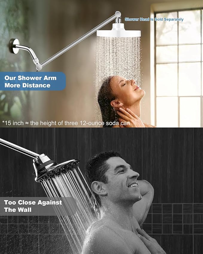 11 Inch Adjustable Shower Head Extension Arm With Locking Set Screw, Singing Rain Solid Brass Chrome Angle Height Adjustable, Easy To Install, G1/2 Universal Connector Compatible (Chrome Finish)