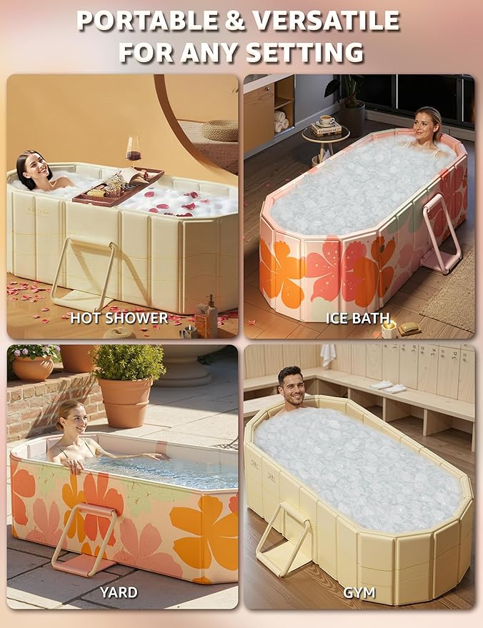 Portable Bathtub Ice Bath Tub - Foldable Collapsible Bathtub for Adult Shower Bathroom Hot SPA Soaking Cold Plunge Tub Freestanding Bathtub 47"Lx22"Wx20"H White