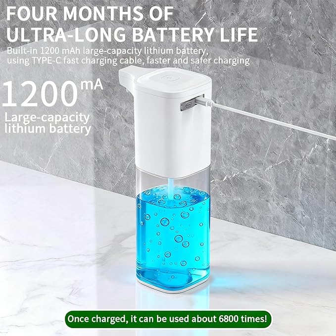 Automatic Liquid Soap Dispenser,Touchless Soap Dispenser 4-Level Adjustable Electric,Auto Bathroom Kitchen Hand Soap Dispenser,12oz/350ml,Wall Mounted,Rechargeable
