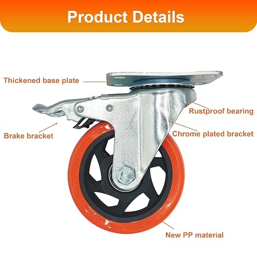 8 Pcs 4 Inch Heavy Duty Casters, - Image 3