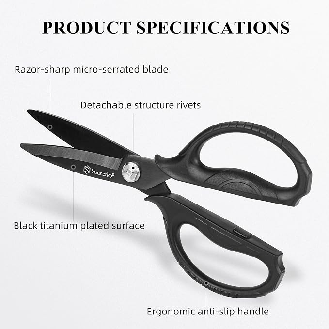 Sunnecko Kitchen Scissors All Purpose Heavy Duty Scissors Titanium Coated - Image 2