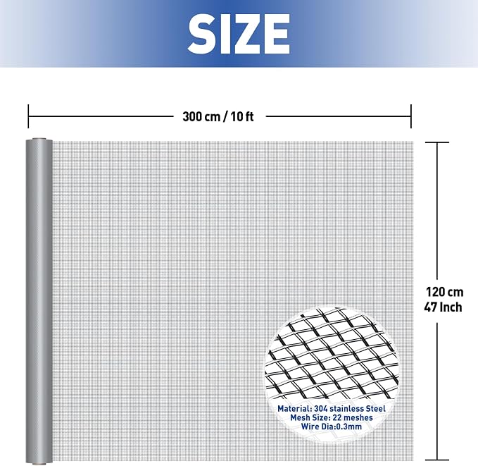 MAGZO 304 Stainless Steel Mesh Screen Roll 47in x 10ft - Image 2