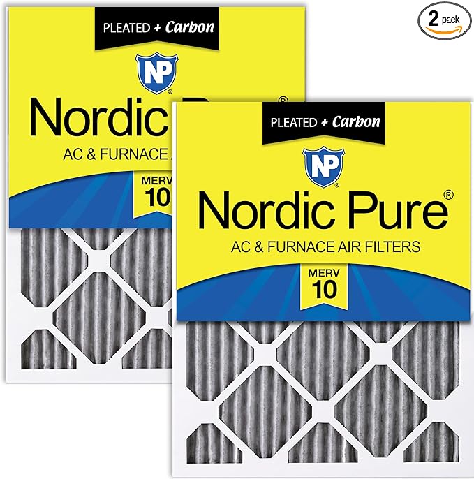 Nordic Pure 20x24x1 Furnace Air Filters MERV 10 Pleated Plus Carbon 2 Pack by NordicPure