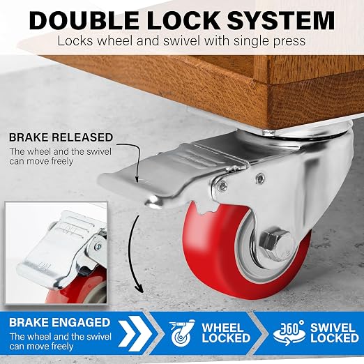 3 Inch Caster Wheels Heavy Duty Casters Set of 4 Lockable Cart Wheels - Image 4