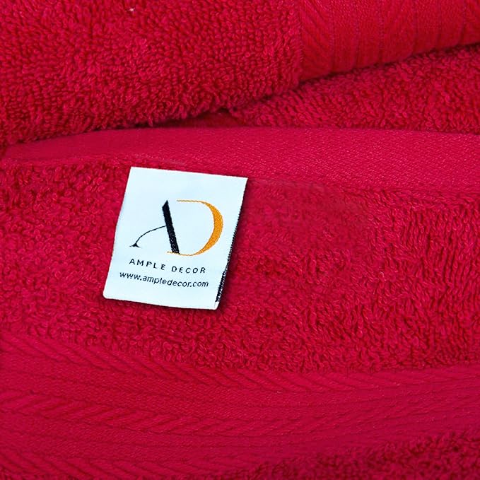 Ample Decor Bathroom Hand Towel 18 X 28 Inch 600 GSM 100% Cotton, Premium Soft Absorbent - 2 Pcs - Christmas Red