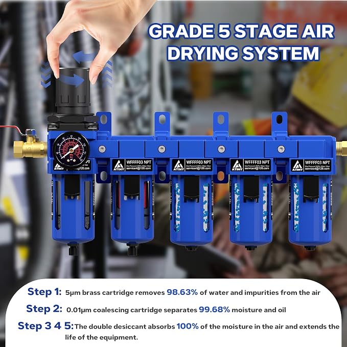 3/8'' NPT 5 Stage Air Dryer for Compressor, 5 &0.01 Micron Filter Cartridge Air - Image 5