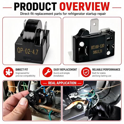 QP2-4R7 4.7 Ohm 3-Pin PTC Starter Relay Kit, 3 Sets | PTC start relay and - Image 8