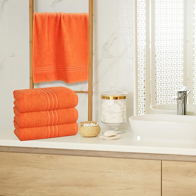 BOUTIQUO Ultra Soft Cotton 6 -Piece Hand Towel Set 16x24 Inch, Ideal for use in Bathroom, Kitchen, Gym, Spa & General Cleaning, Compact & Lightweight Multi Purpose Hand Towels - Orange