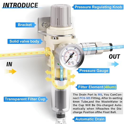 TAILONZ PNEUMATIC 1/4 Inch NPT Automatic Drain Air Filter Pressure Regulator - Image 3