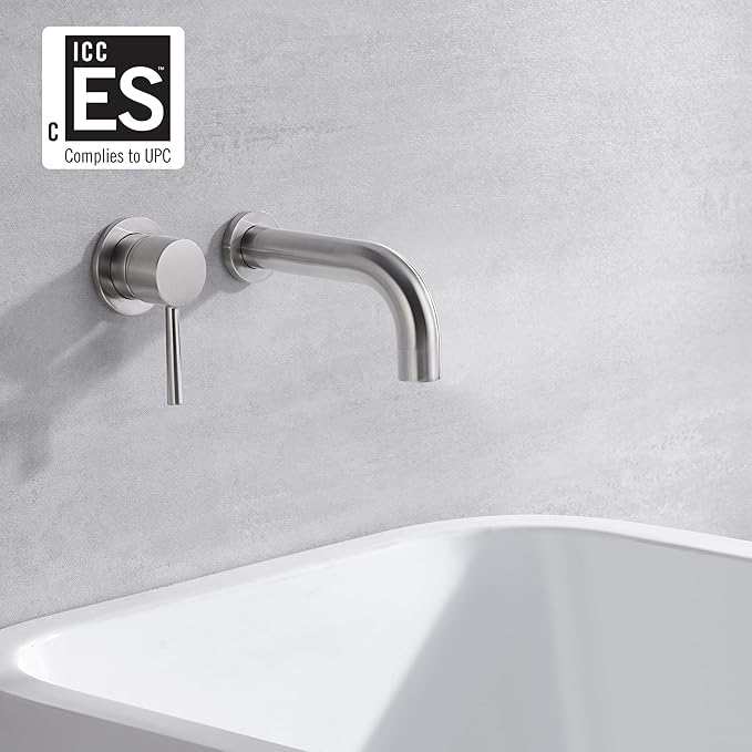 SUMERAIN Bathtub Faucet Brushed Nickel Wall Mount Tub Filler Single Left-Handed Handle