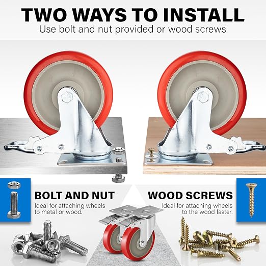 5 Inch Caster Wheels Heavy Duty Casters Set of 4 Lockable Cart Wheels - Image 7