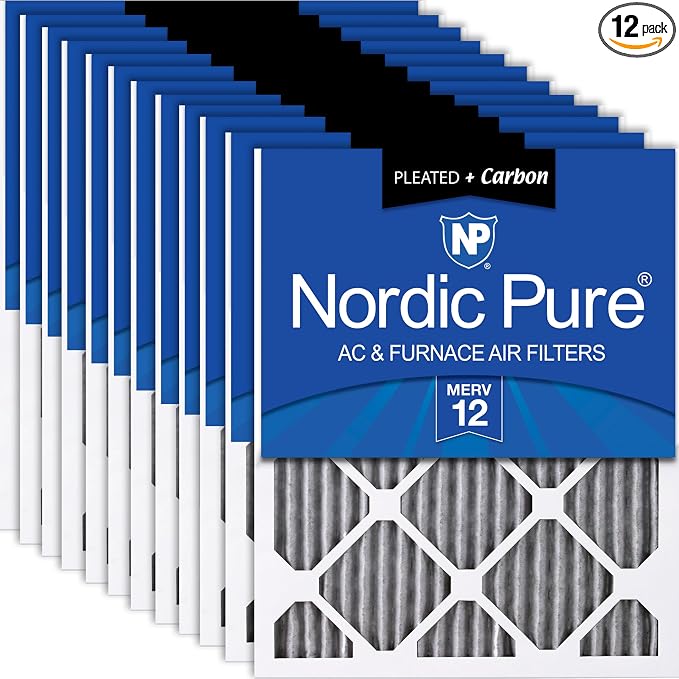 Nordic Pure 18x25x1 Furnace Air Filters MERV 12 Pleated Plus Carbon 12 Pack by NordicPure