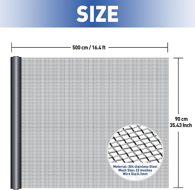 MAGZO 304 Stainless Steel Mesh Screen Roll 35in x 16ft - Image 2