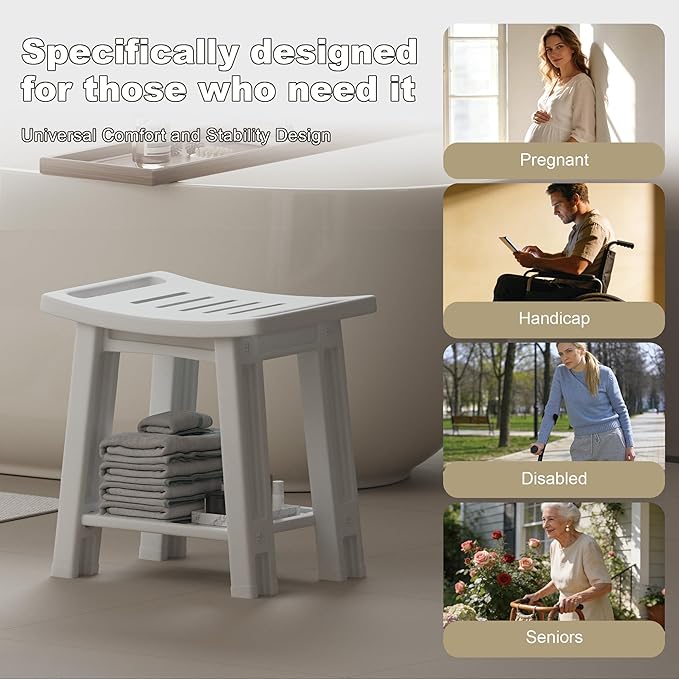 Shower Chair for Inside Shower, 400 lbs Shower Stool with Anti-Slip Foot Covers,Shower Seat for Inside Tub Bathroom Bench Bath Chair for Elderly and Disabled,HDPE Shower Seats for Adults - Light Gray