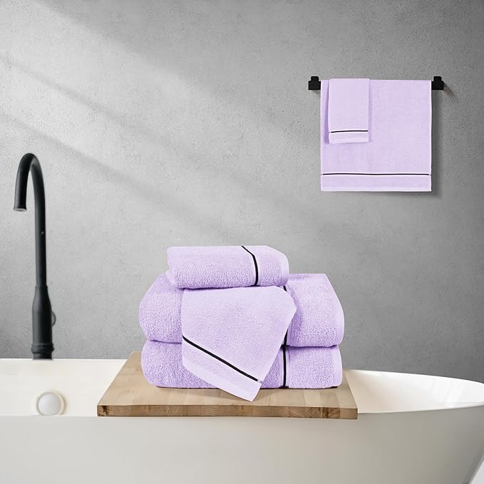 MyOwn Ultra Soft 6 Pack Cotton Towel Set, Contains 2 Bath Towels 28x55 inch, 2 Hand Towels 16x24 inch & 2 Wash Coths 12x12 inch, Ideal Everyday use, Compact & Lightweight - Purple