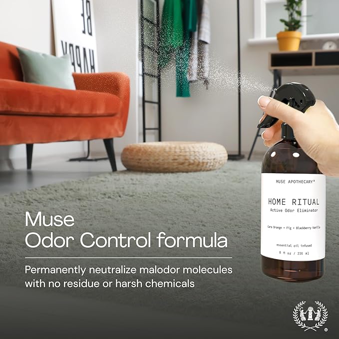 Muse Apothecary Home Ritual Active Odor Eliminator Spray - Furniture Deodorizer Spray & Bathroom Odor Eliminator for Home - Essential Oil Air Freshener - 8oz, Bergamot + French Lavender + Sandalwood 2