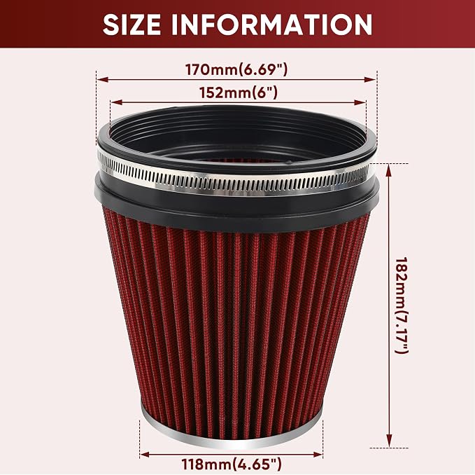6" 152mm Cold Air Intake Filter Clamp-On Replacement High Flow Inlet Air Filter - Image 2