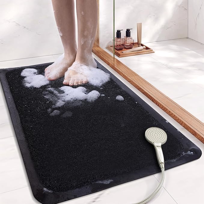 Mecko Non Slip Shower Mats,17x30 Inch,Anti-Slip Bathtub Mats with Suction Cups for Bathroom, Foot Scrubber Loofah Bath Mats for Shower, Quick Drying Shower Stall Mats for Wet Areas (Black)