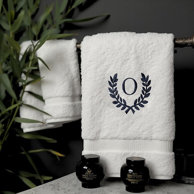 Decorative and Monogrammed Hand Towels for Bathroom Kitchen Makeup | Personalized Gift for Wedding-Bridal | Roman Font Custom Luxury Turkish Towel | Spa Collection, Oversized, 16 X 30 Inch, Set of 2