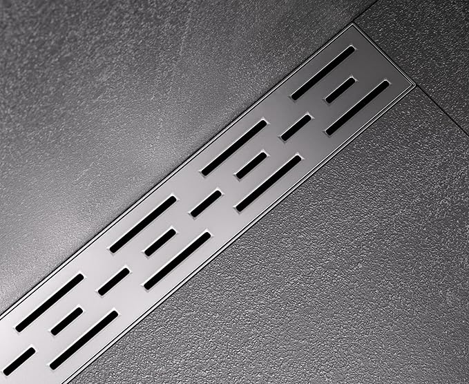 HEATGENE 12-Inch Linear Shower Drain in Brushed - Stainless Steel Rectangular Shower Floor Drain - Removable Decorative Cover - Adjustable Leveling Feet - CUPC Certified