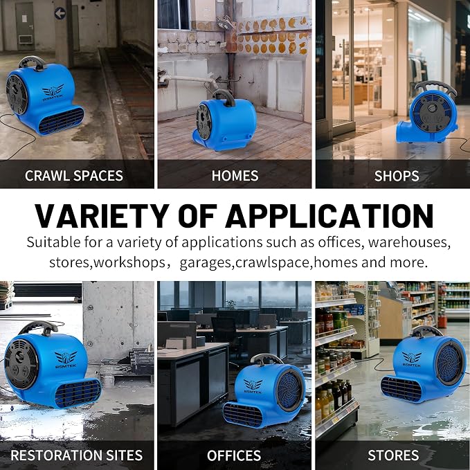 Air Mover Blower Fan, Industrial 1/2HP 2500CFM Monster Floor Blower Carpet - Image 8
