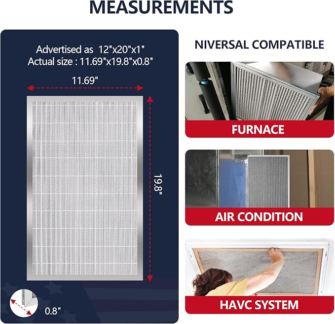 12x20x1 (Actual Size:11.75x19.75x0.86）Lifetime Electrostatic Air Filter - Image 6