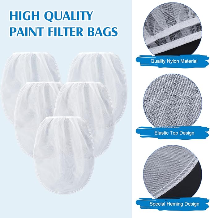 Boao 120 Pieces Paint Strainer Bags White Fine Mesh Filters Bag Bucket Elastic - Image 4