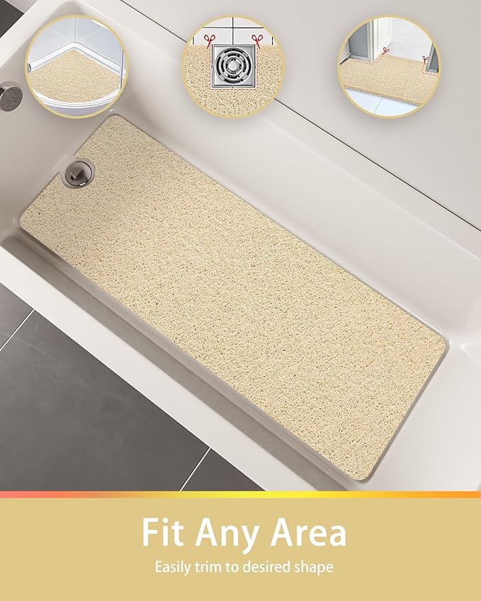 Mecko Loofah Bath Mat for Tub - Quick-Dry Non-Slip Shower Mat, Extra Thick Textured Grip Bathtub Mat for Bathroom and Shower Floor, Indoor/Outdoor Use for Wet Areas (Beige, 17"x47")