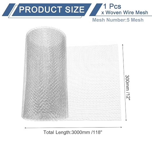 uxcell 5 Mesh 118" x 12" Woven Wire Mesh, 304 Stainless Steel Air Vent Filter - Image 2