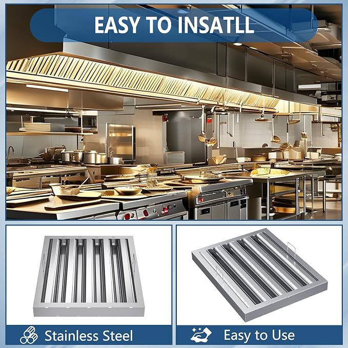 Stainless Steel Commercial Kitchen Hood Filter, 15.5W x 19.5H Inch Range Baffle - Image 5