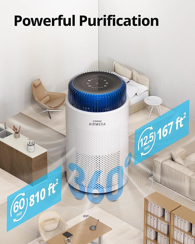 COWAY Air Purifiers for Home up to 810 ft², HEPA and Carbon Filter for Smoke - Image 3