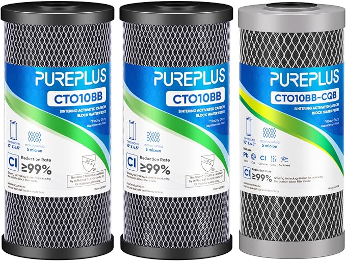 PUREPLUS 3-Pack Whole House Water Filter Set – Includes 2 x CTO10BB Carbon by PUREPLUS