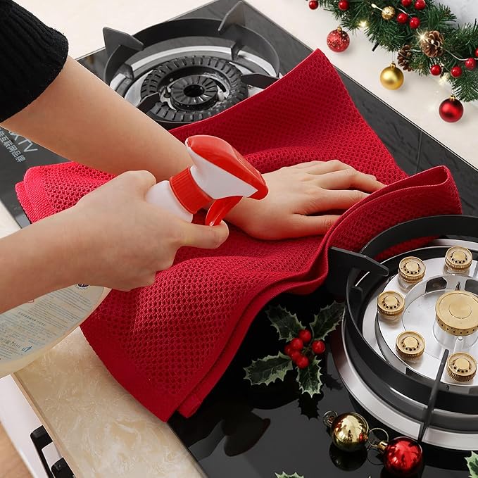 Homaxy 100% Cotton Waffle Weave Kitchen Dish Towels, Ultra Soft Absorbent Quick Drying Cleaning Towel, 13 x 28 Inches, 12-Pack, Red