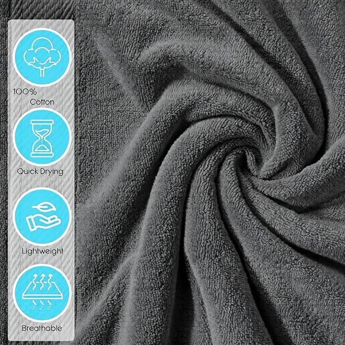 Cloudura Luxury Bath Towels-100% Cotton | Quick Dry | Lightweight | Thick I Good for Spa,Gym & Hotel Quality,(27'x54')-Soft & Absorbent (Charcoal Grey, Set of 2)