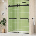 DELAVIN 44-48" W x 75" H Double Sliding Shower Door, Black Shower Door, 1/4" (6mm) SGCC Tempered Glass, Noiseless Shatterproof Shower Doors with Square Rail, Stainless Steel, Aluminum