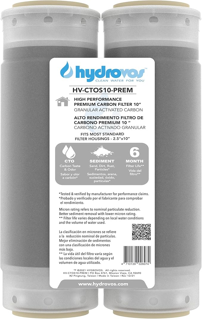 HYDROVOS Premium GAC Water Filter 10" x 2.5", Granular Activated Carbon by Hydrovos