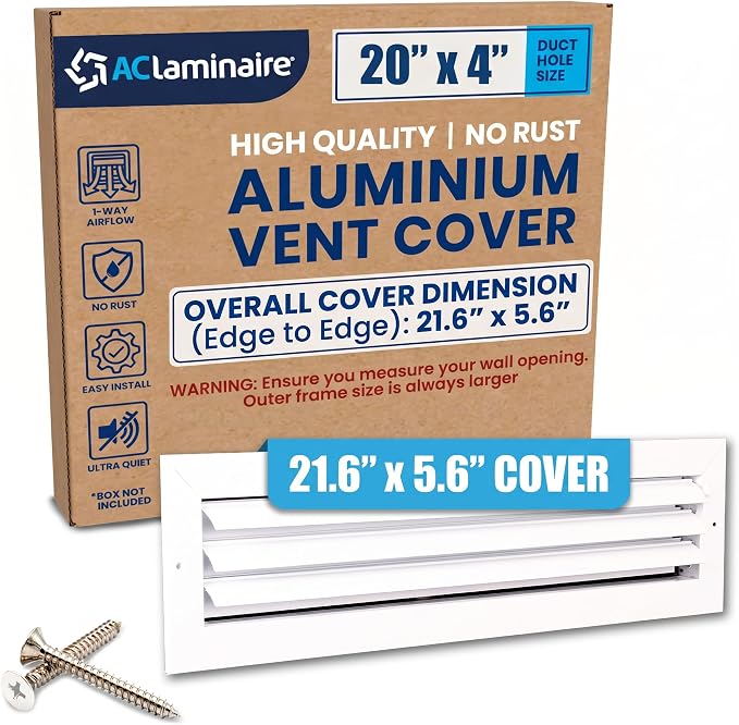 20x4 Aluminum 1-Way Air Vent Cover Wall or Ceiling Register Multi-Shutter by ACLAMINAIRE