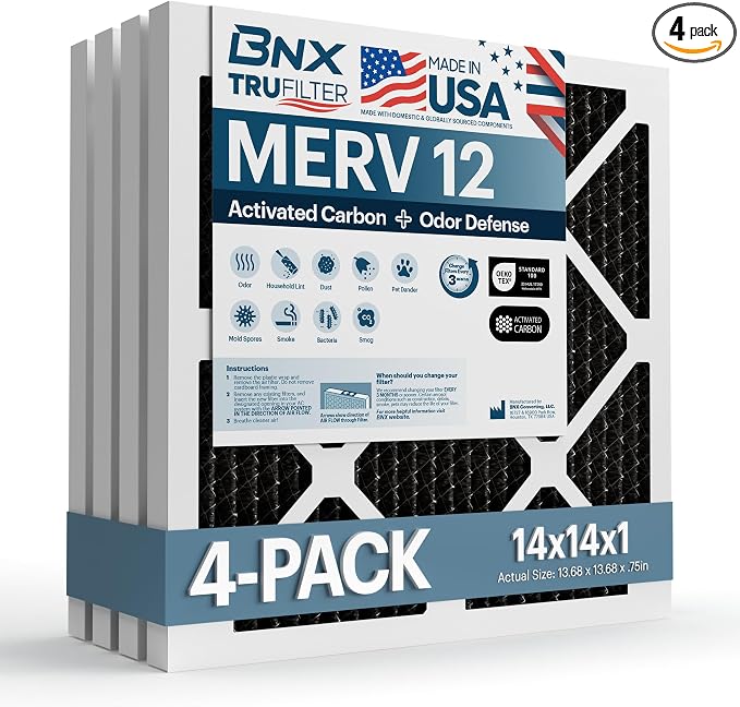 BNX TruFilter 14x14x1 MERV 12 Odor Defense AC Furnace Air Filter by BNX
