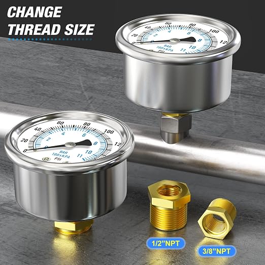 MEANLIN MEASURE 0~160Psi Dry Pressure Gauge Stainless Steel 1/4" NPT 2" FACE - Image 3