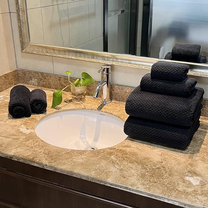 YTYC 29x59 Inch Bath Towels Set of 6 Large, Super Soft Absorbent Lint Free Microfiber Towels for Bathroom 80% Polyester (Black,6 Piece)