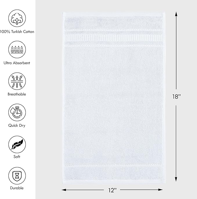 Melissa Linen, Fingertip Towels 4 Pack, 100% Turkish Cotton, Small Hand Towels for Body and Face, 12 x 18 in, Soft and Absorbent, Quick Dry, (White Fingertip Hand Towels)