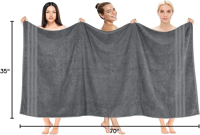 DAN RIVER 2 Pack Luxury Bath Sheets 35x70, 600 GSM, Soft & Quick Dry 100% Ring Spun Cotton Towels Ideal for Hotels, Spas, Gyms & Salons Extra Large, Gray