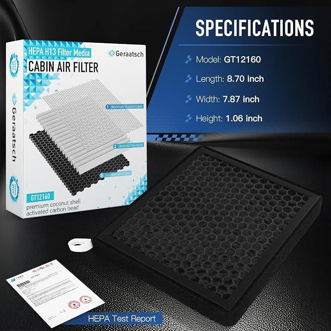 HEPA Cabin Air Filter with Activated Carbon Bean, Tested 99.95% Filtration - Image 2