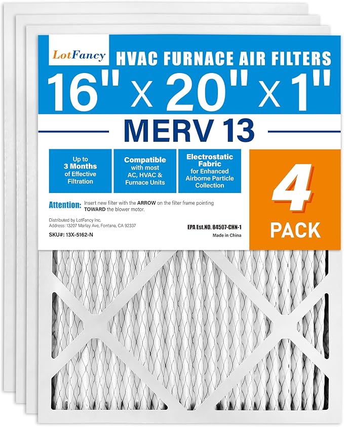 LotFancy 16x20x1 Air Filter MERV 13 4-Pack, Electrostatic Pleated HVAC Furnace by LotFancy