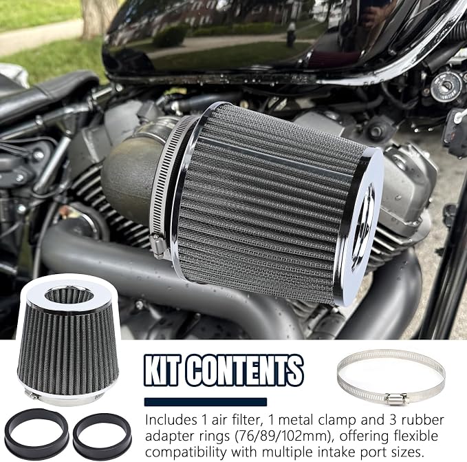 Hovom Universal Clamp-On Air Intake Filter, 76 89 102MM High Flow Round Tapered - Image 7