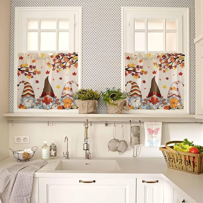 Fall Kitchen Curtain Set, Light Filtering Short Curtains Valance - Image 4