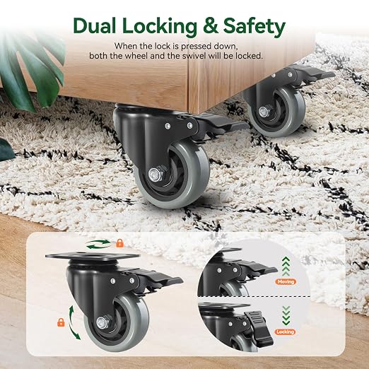 3 Inch Caster Wheels, Silent Polyurethane Top Plate Castor Wheels - Image 5